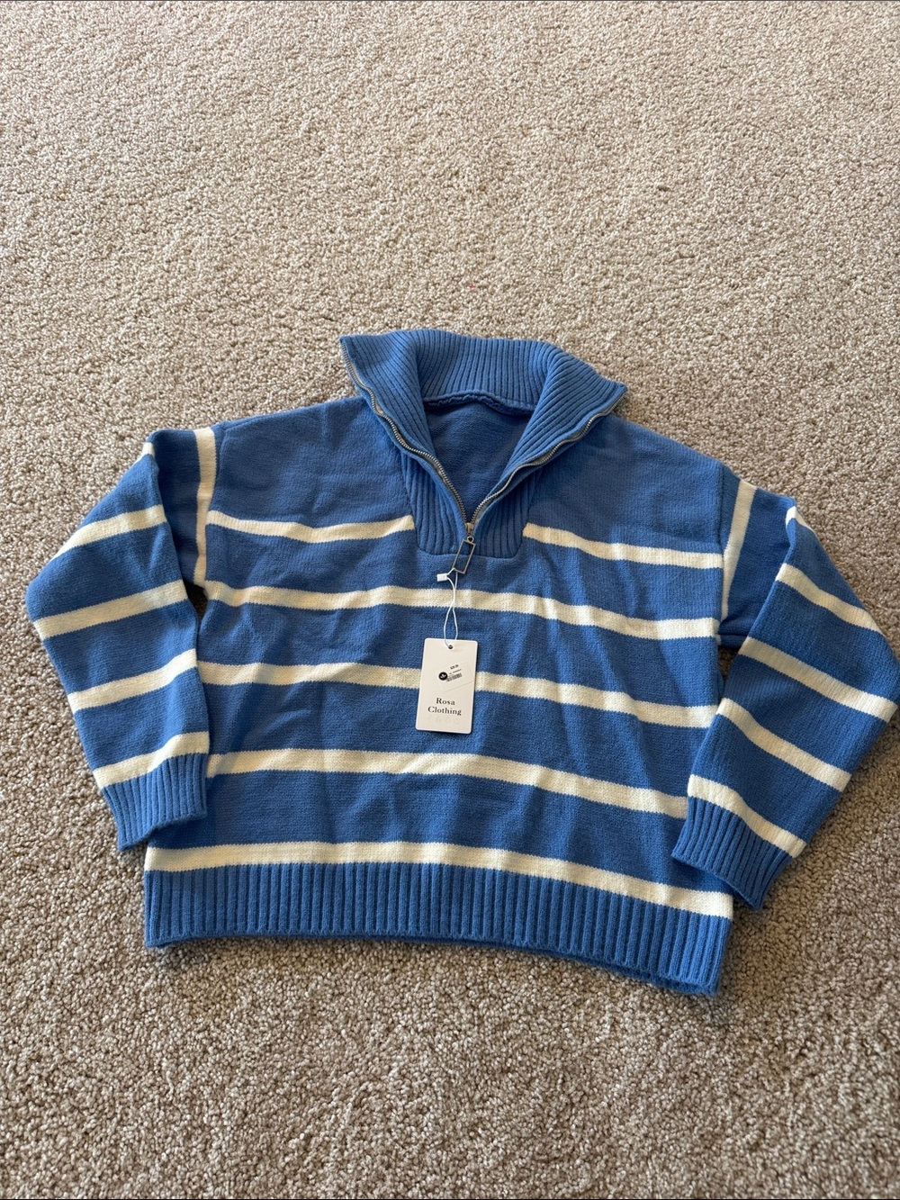 Women’s Blue & Cream Striped Half-Zip Sweater